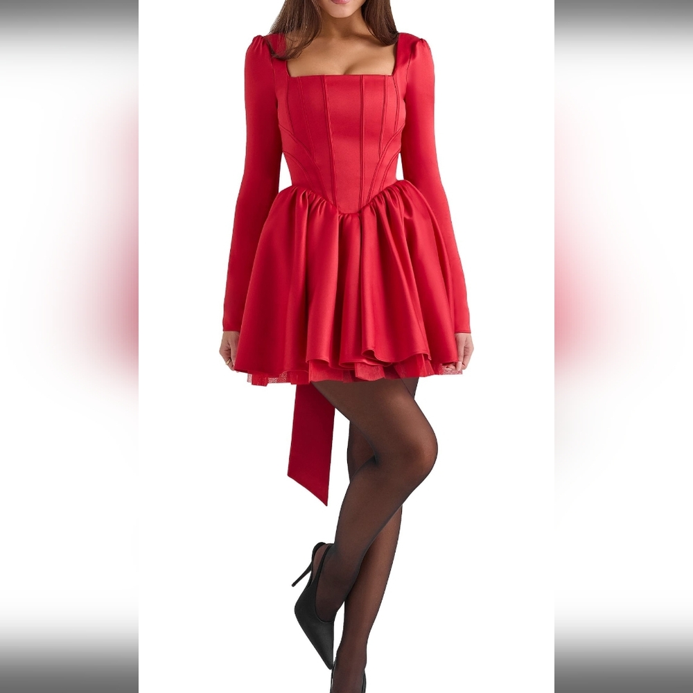 HOUSE OF CB Nina BOW Back Long Sleeve Corset Minidress Long